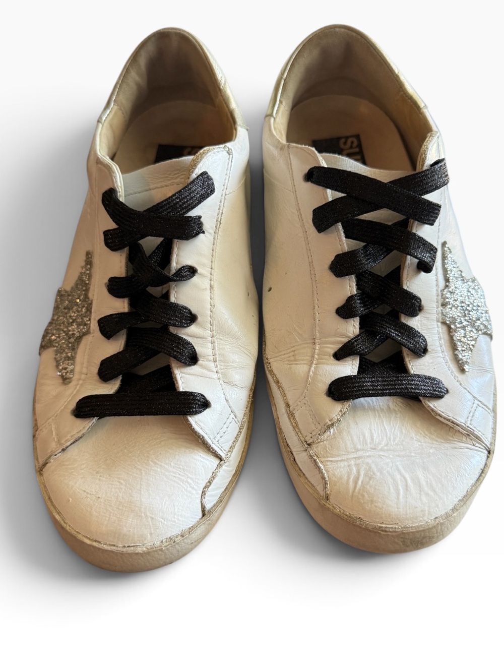Golden Goose Super-Star Sneakers EU 39(9) White Leather Silver Glitter Star GGDB